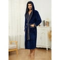 thumbnail image 4 of VULCANODON Mens Hooded Robe, Big and Tall Full Length Plush Robe for Men Long Fleece Bathrobe（Navy/Grey, Large-X-Large）, 4 of 7