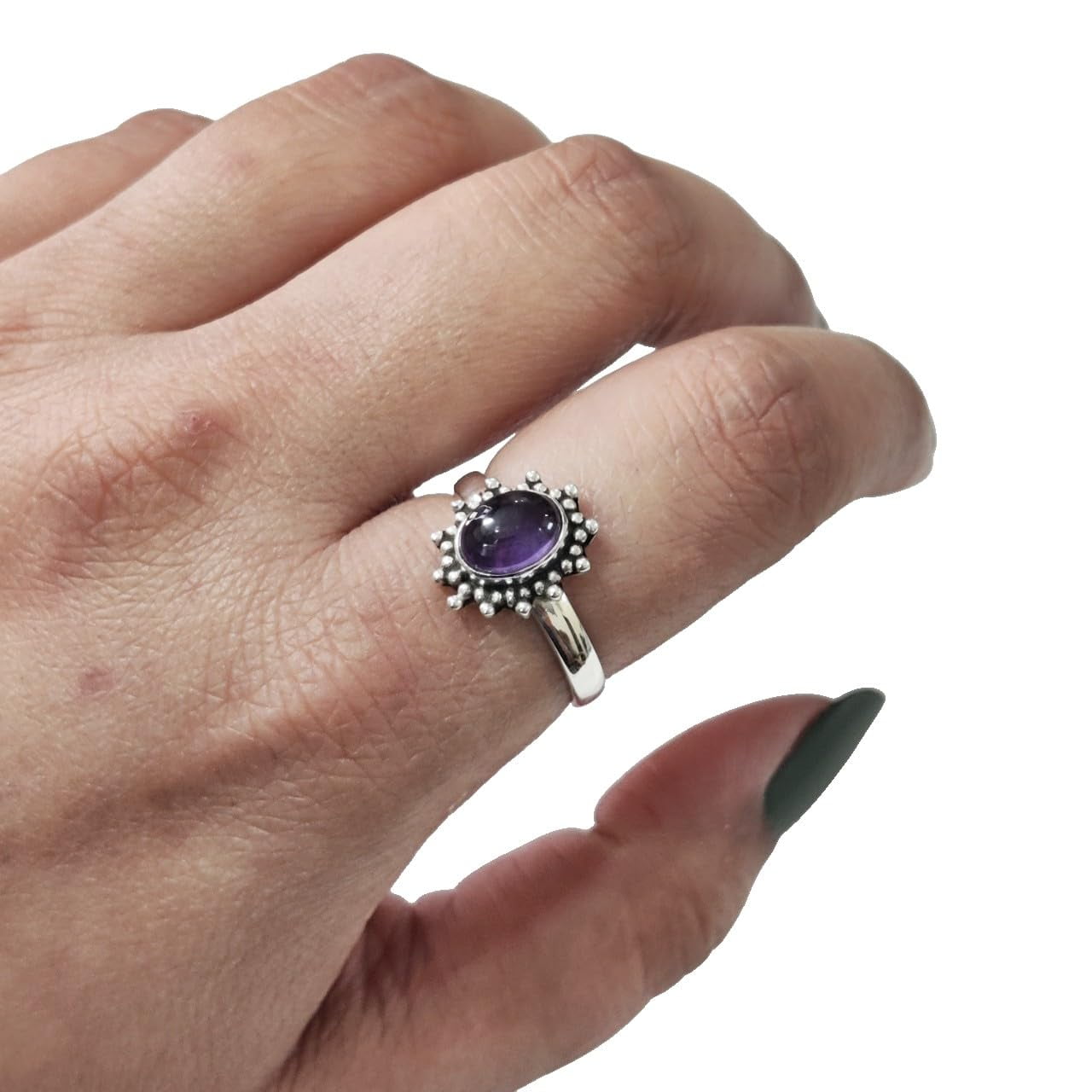 Natural Amethyst Ring, Cab Amethyst Gemstone Ring, February Birthstone, Adjustable Tiny Ring, Toe Ring, 925 Sterling Silver, Womens Bohemian Ring, Christmas, Thanksgiving, Handmade Statement Jewelry