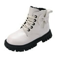 thumbnail image 5 of Girls Winter Combat Boots Cute Bowknot Side Zipper Lace up Non Slip Ankle Booties Fashion Lug Sole Fall Short Boots White 2.5 Big Kids, 5 of 5