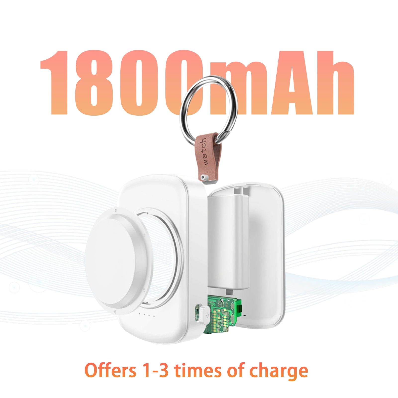 MYXON 1800mAh Portable Wireless Watch Charger for Apple Watch, Keychain Design, Type-C Cable, USB Powered