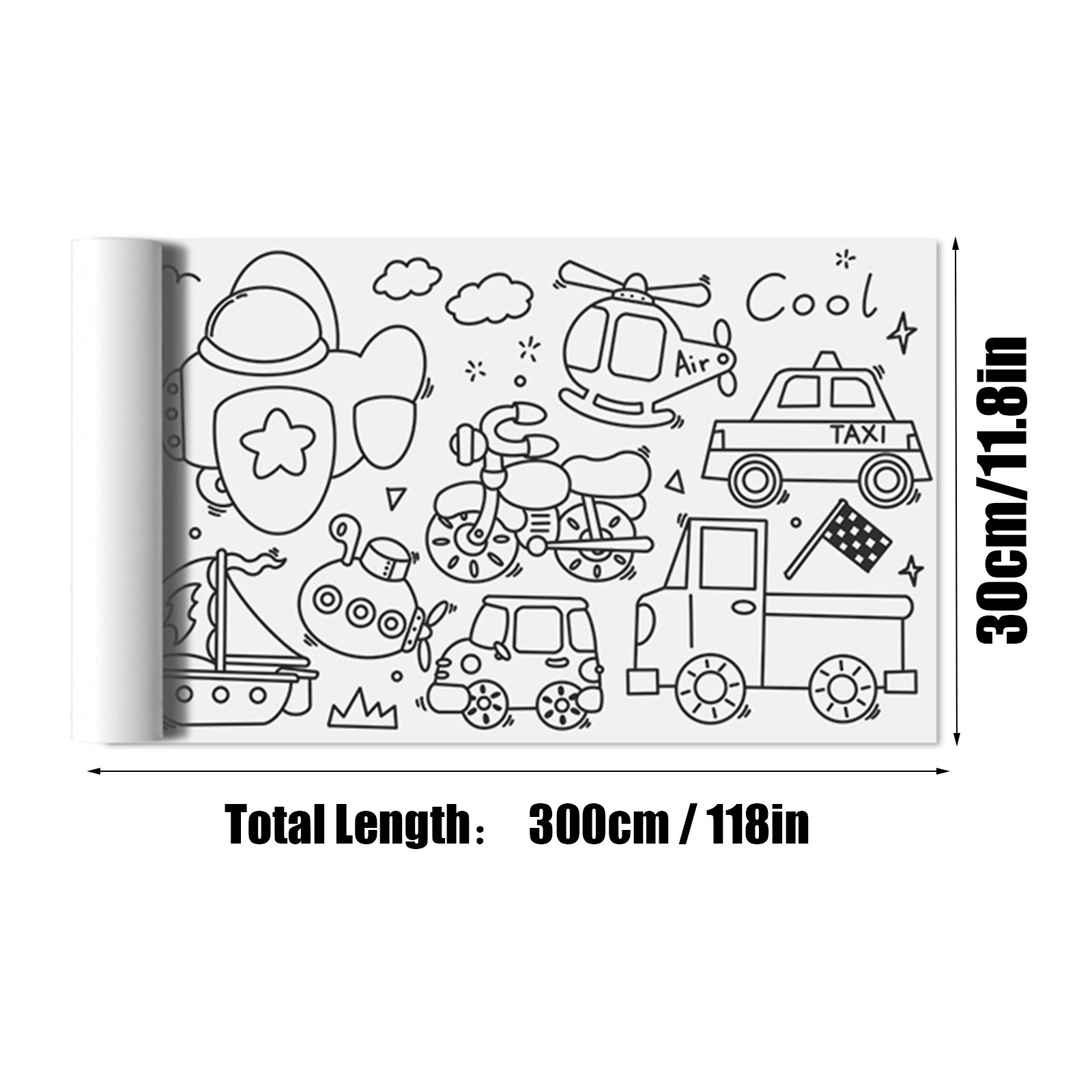 QWANG Children's Drawing Roll, DIY Painting Coloring Paper Roll,118X11.8  Inch Upgrade Large Drawing Roll Paper for Kids,Sticky Toddler Coloring Art  Paper,Wall Coloring Stickers(Vehicle) 