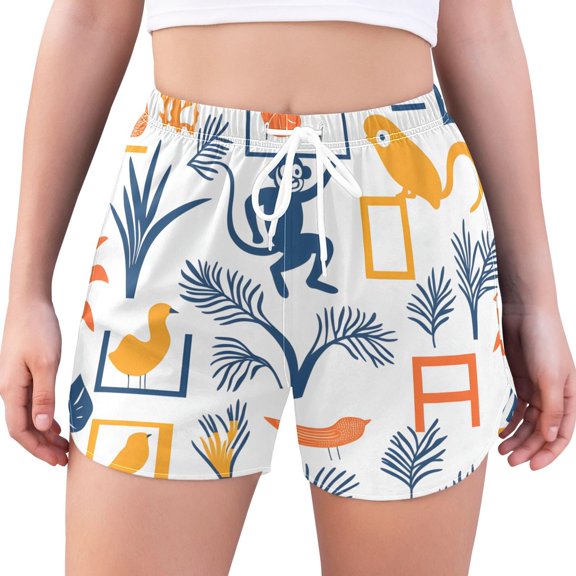 FORMRS Womens Swim Shorts Mesh Liner Quick Dry Casual Beach Board Bottom with Pockets, Sizes S-2XL, Tropical Jungle Vibes