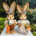thumbnail image 4 of Handcrafted Easter Bunny Couple Figurine Home Decor, Standing Straw Rabbit Statues for Tabletop, Living Room, Garden & Spring Easter Holiday Gift Decoration, 4 of 5