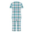 thumbnail image 5 of BiZtdJrK 2 Piece Outfits for Women Casual Pleated Short Sleeve Shirts and Capris Pajamas Lounge Set Trendy Plaid Print Sleepwear Suits with Pockets Daily Sales Blue XXL, 5 of 7