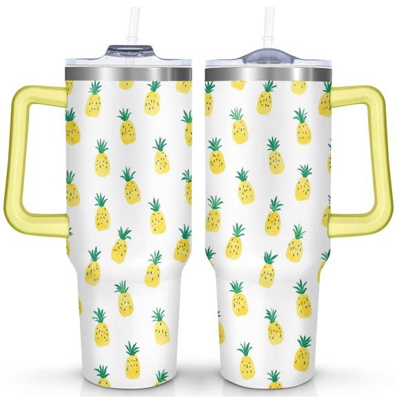 40 OZ Tumbler with Handle Insulated Water Bottle Pineapple Coffee Mug for Drinking Coffee Water Wine Ideal Gift for Husband Son Dad