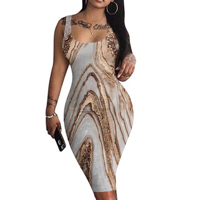 SMihono Robe d'Été pour Femmes Grande Taille Mode Décontractée Aguichant Imprimée Épaule Dénudée Débardeur Sans Manches Ajustée