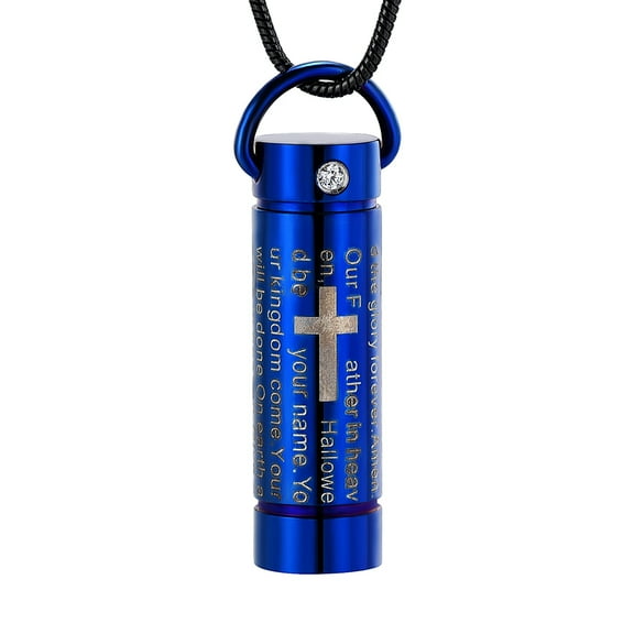 Cylinder with Cross Prayer Cremation Jewelry for Ashes Holder Pendent for Ashes and Chain Urn Necklace for Ashes of Loved One