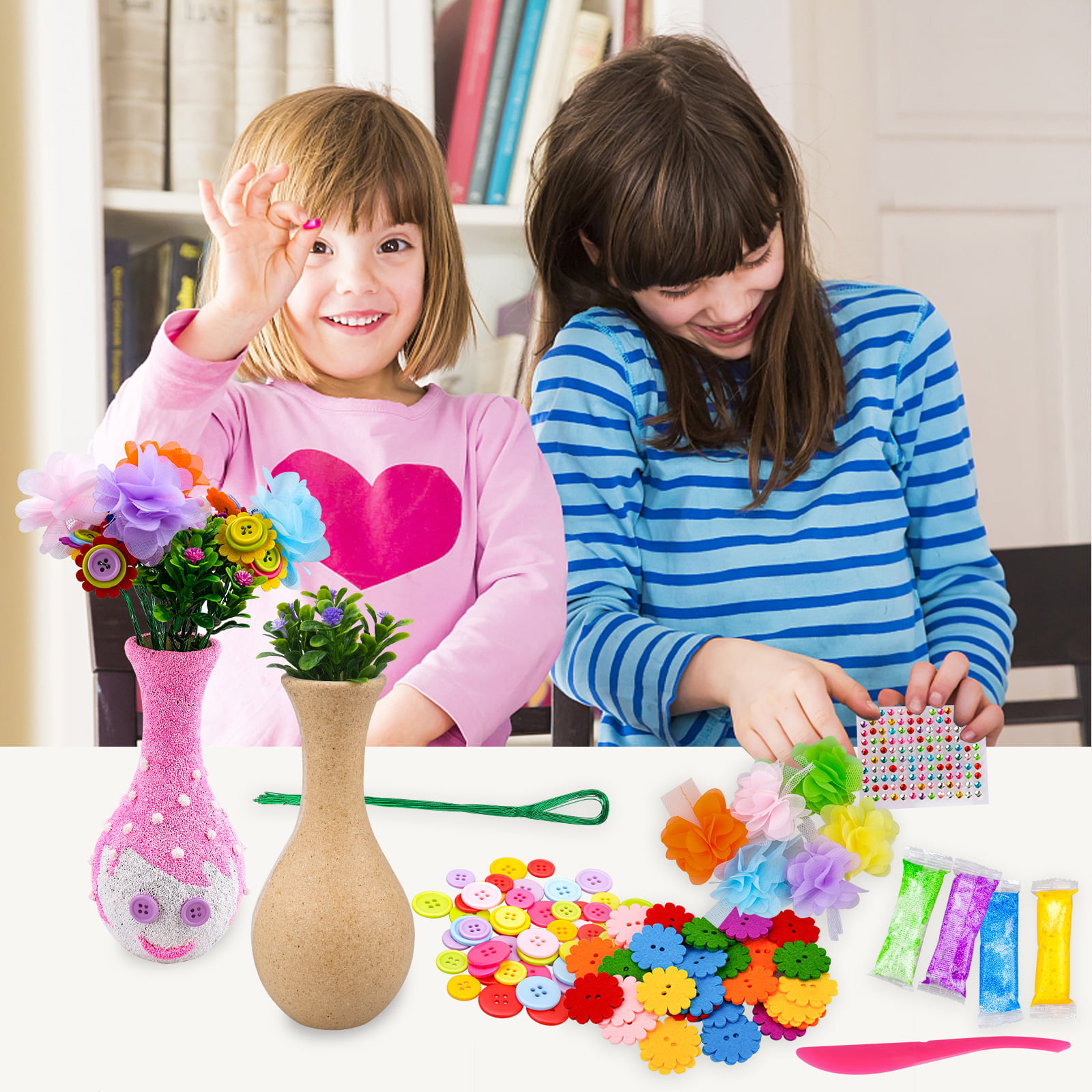 DigHealth DIY Vase with Flowers Craft Kit for Kids, Make Your Own Flower  Bouquet by Buttons and Fabric, Crafts and Art Set Gift for Girls Boys Age 4  5 6 7 8 9 10 12 Years Old 