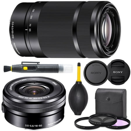 Sony E PZ 16-50mm f/3.5-5.6 OSS Lens (SELP1650) + Sony E 55-210mm f/4.5-6.3 OSS Lens (SEL55210) (Black) + AOM Pro Starter Combo - International Version (1 Year AOM Warranty)