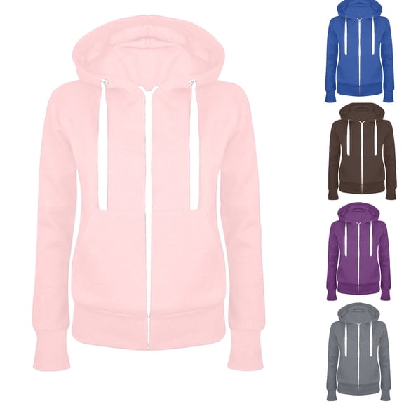 ibuvkizy Hoodies for Women Full Zip Up Sweatshirts Jackets with Pockets,Fashion Women Casual Hooded Slim Zipper Fleece Sweater Coat Pink,S