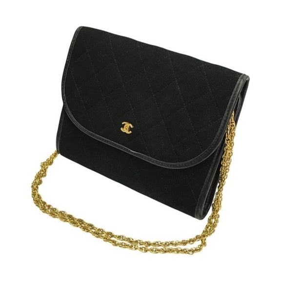 Pre-Owned CHANEL Women's Cotton Jersey Matelasse Chain Shoulder Bag, Black, T1 (Good)