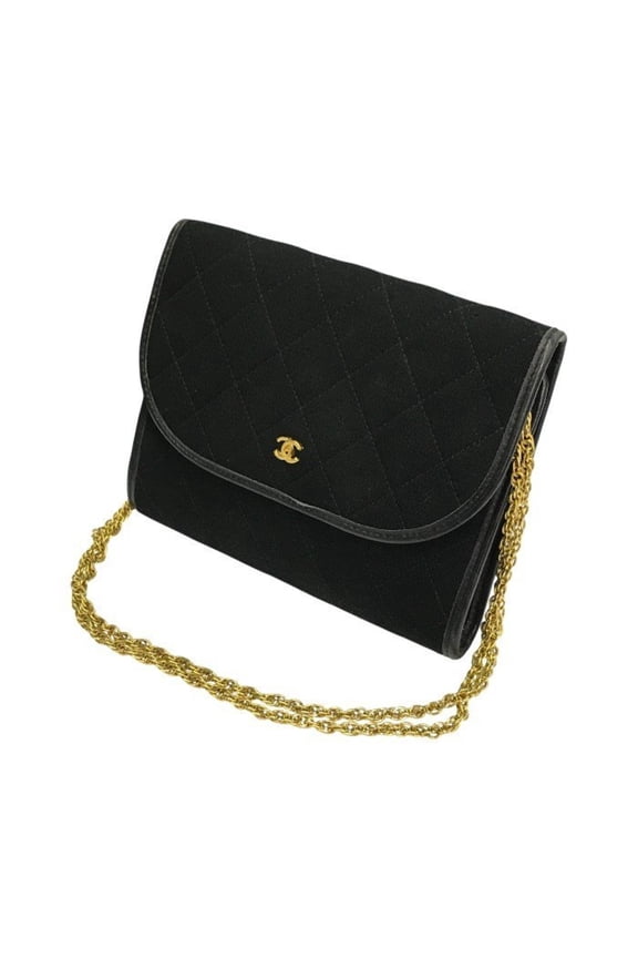 Pre-Owned CHANEL Women's Cotton Jersey Matelasse Chain Shoulder Bag, Black, T1 (Good)