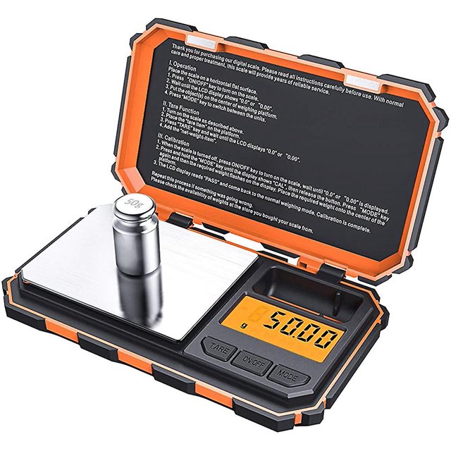 Escala de precisión. 200g/0,01g 50g Peso de calibración. Precision Balance 0,01g Escala de bolsillo con pantalla LCD. Con función de tare. Acero inoxidable (ba Feliz Sencillez