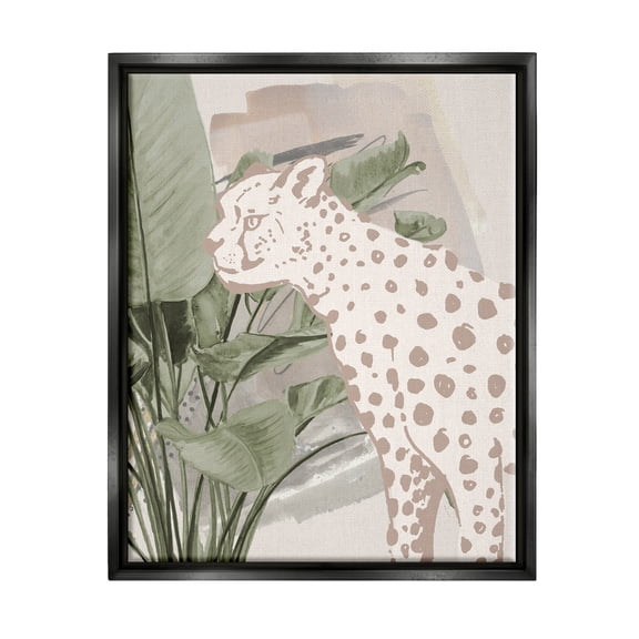 Stupell Industries Modern Cheetah & Palms Animals & Insects Painting Black Floater Framed Art Print Wall Art, 17 x 21