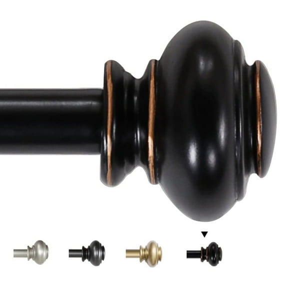 H.VERSAILTEX Curtain Rod for Windows, 48-84 inch Adjustable Single Drapery Rod, Black with Antique Bronze Finials, Set with Brackets