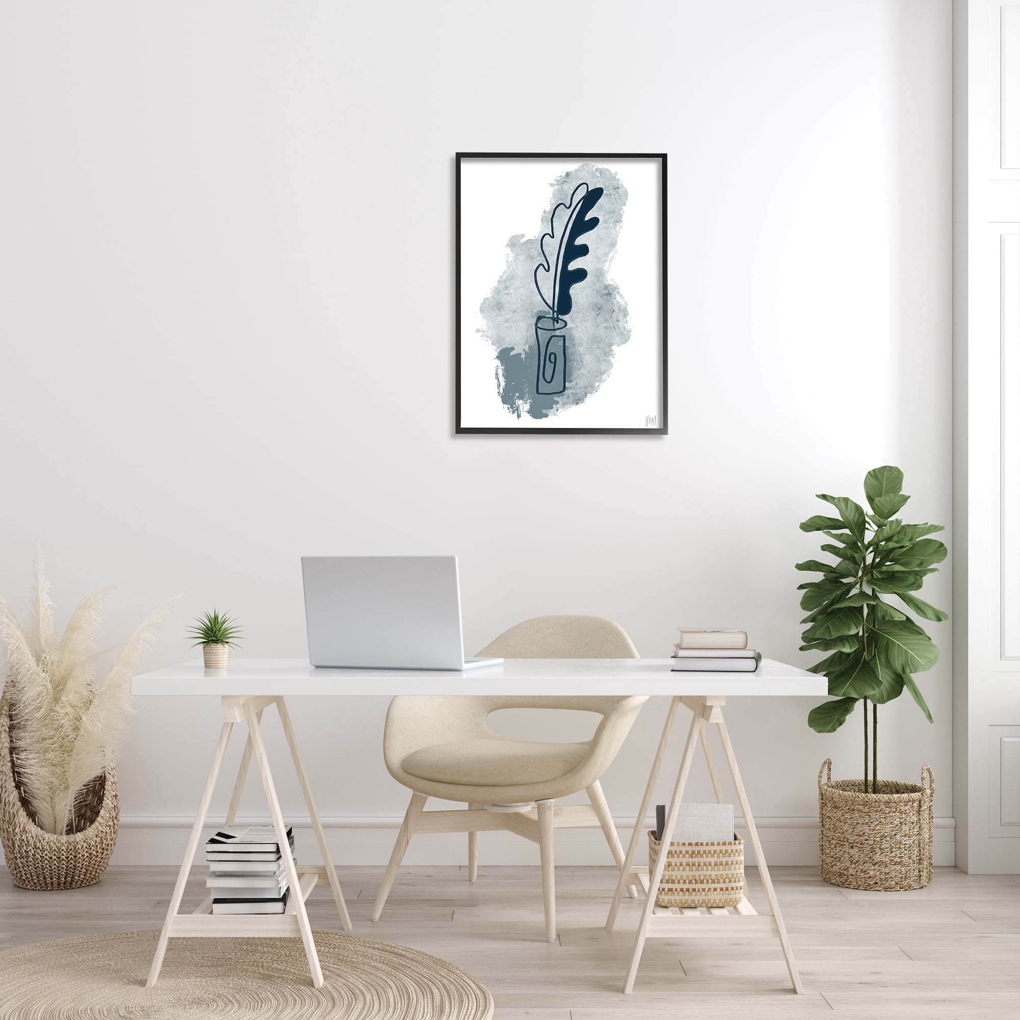 Stupell Indtries Feather Quill Ink Pot Abstract Lines Soft Blues,24 x 30,Design by Birch&Ink