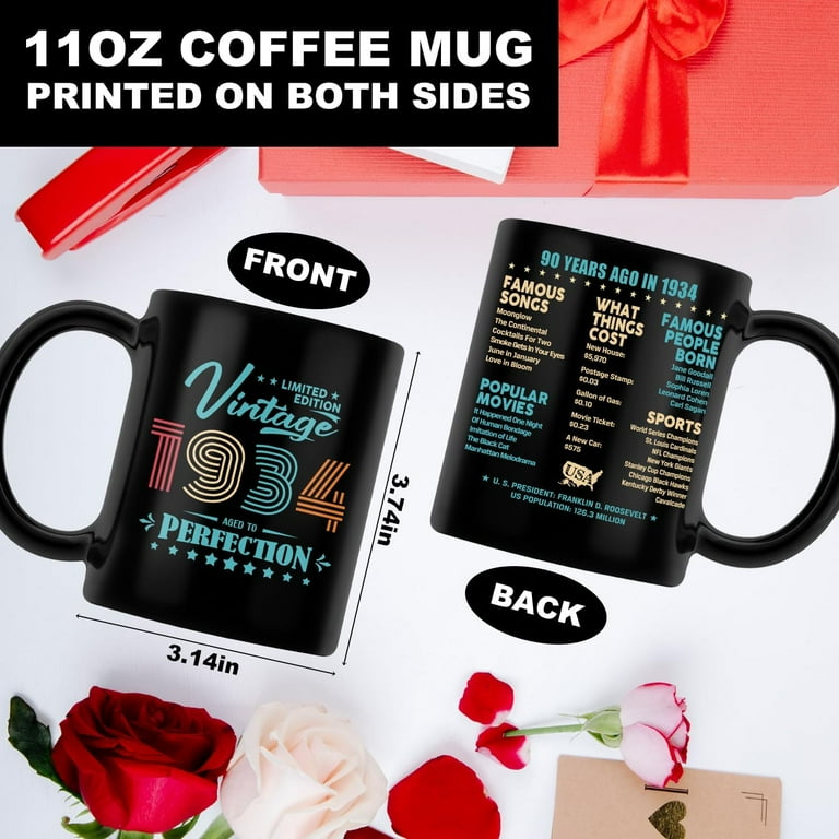 90th Birthday Gifts for Men Women, 90 Year Old Birthday Presents for Him  Her, 1934 Old Time Information - 90th Birthday Cups, Best Milestone 90th  Birthday Coffee Mugs, 11 oz Tea Cup - Walmart.com