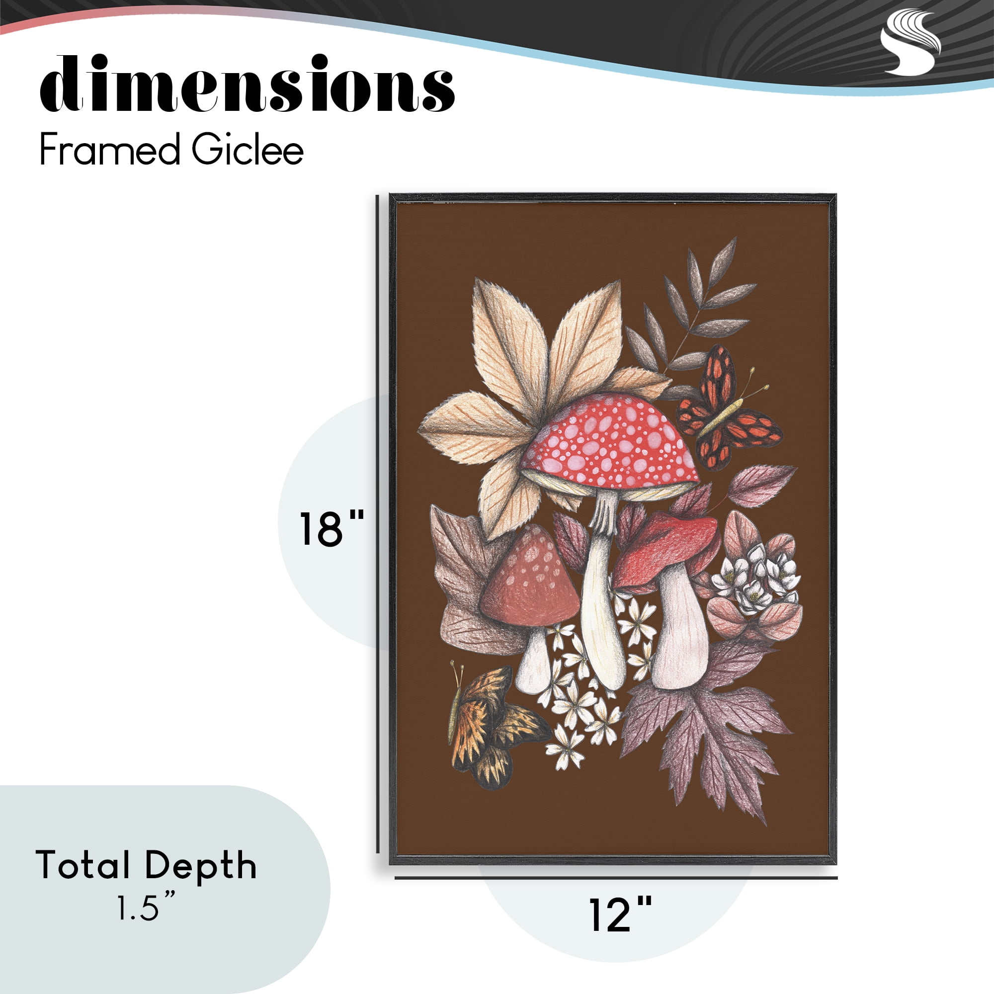 Autumnal Mushrooms Magic Black Framed Giclee Art, design by Cecilia Battaini
