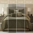 thumbnail image 6 of Lanco Taupe Comforter Set King Size, 9 Piece Geometric Bedding Set, Jacquard with Matching Solid Piecework, Bedskirt, Pillows & Shams , Curtains, 6 of 7