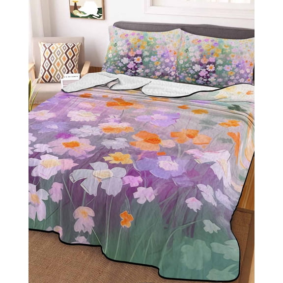 Teal Spring Floral Twin XL Size Down Alternative Comforter, Lightweight Comforter Quilt Bedding Set with Pillow Shams Modern Oil Painted Daisy Botanical All Seasons Bed Comforter Duvet Insert 68"x98"