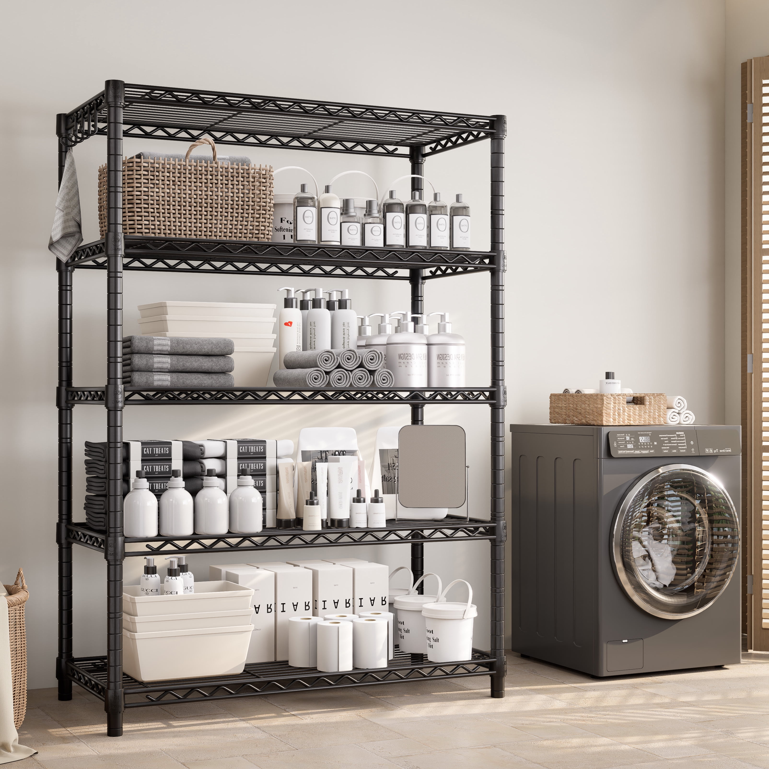 TrumanPick 5-Wire Shelving Metal Garage Storage Rack 36" L x 14" W x 72" H Adjustable Storage Shelves,Standing Wire Shelf Units for Laundry Bathroom Kitchen Pantry Closet, Black
