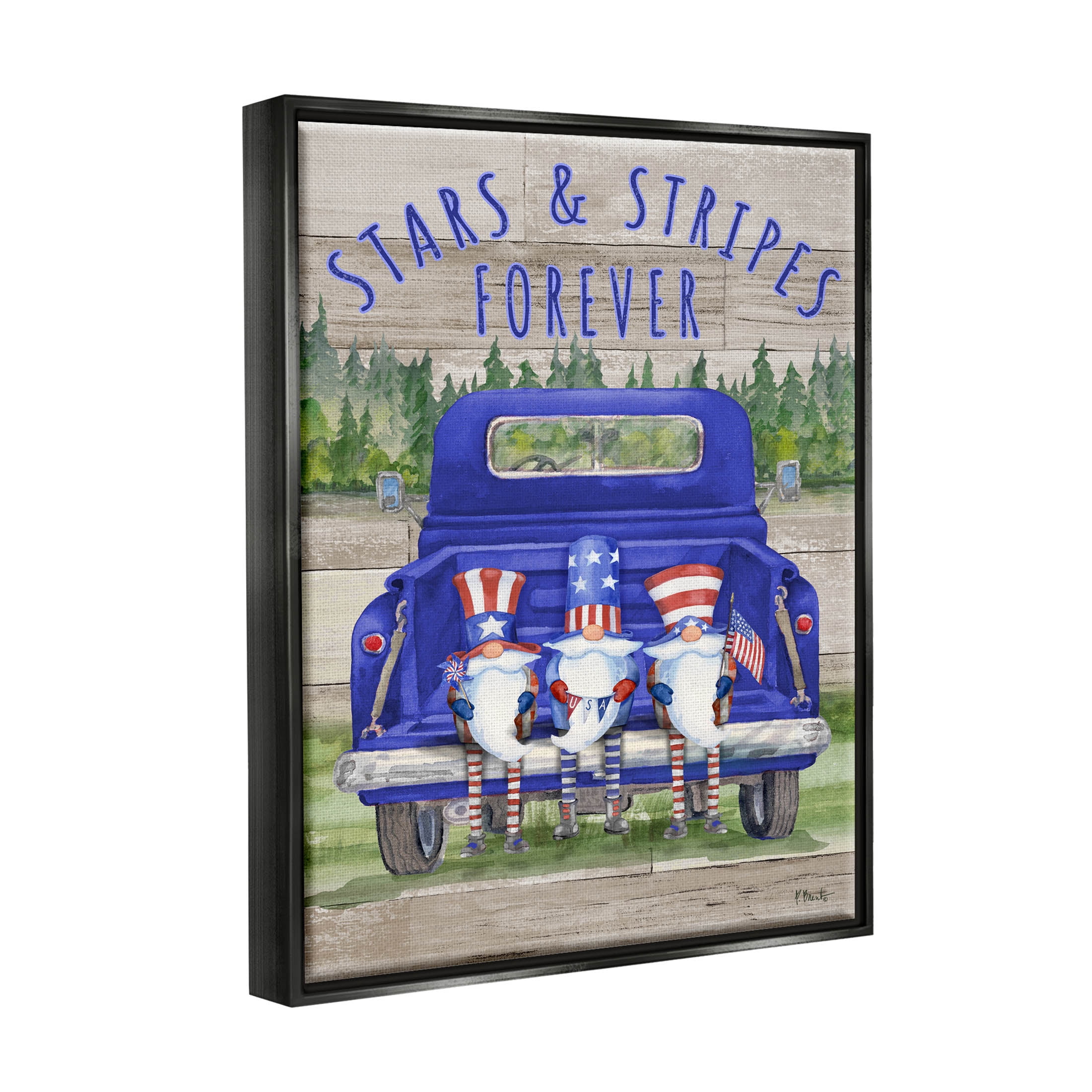 Stars & Stripes Forever Americana Gnomes Holiday Graphic Art Jet Black Framed Art Print Wall Art