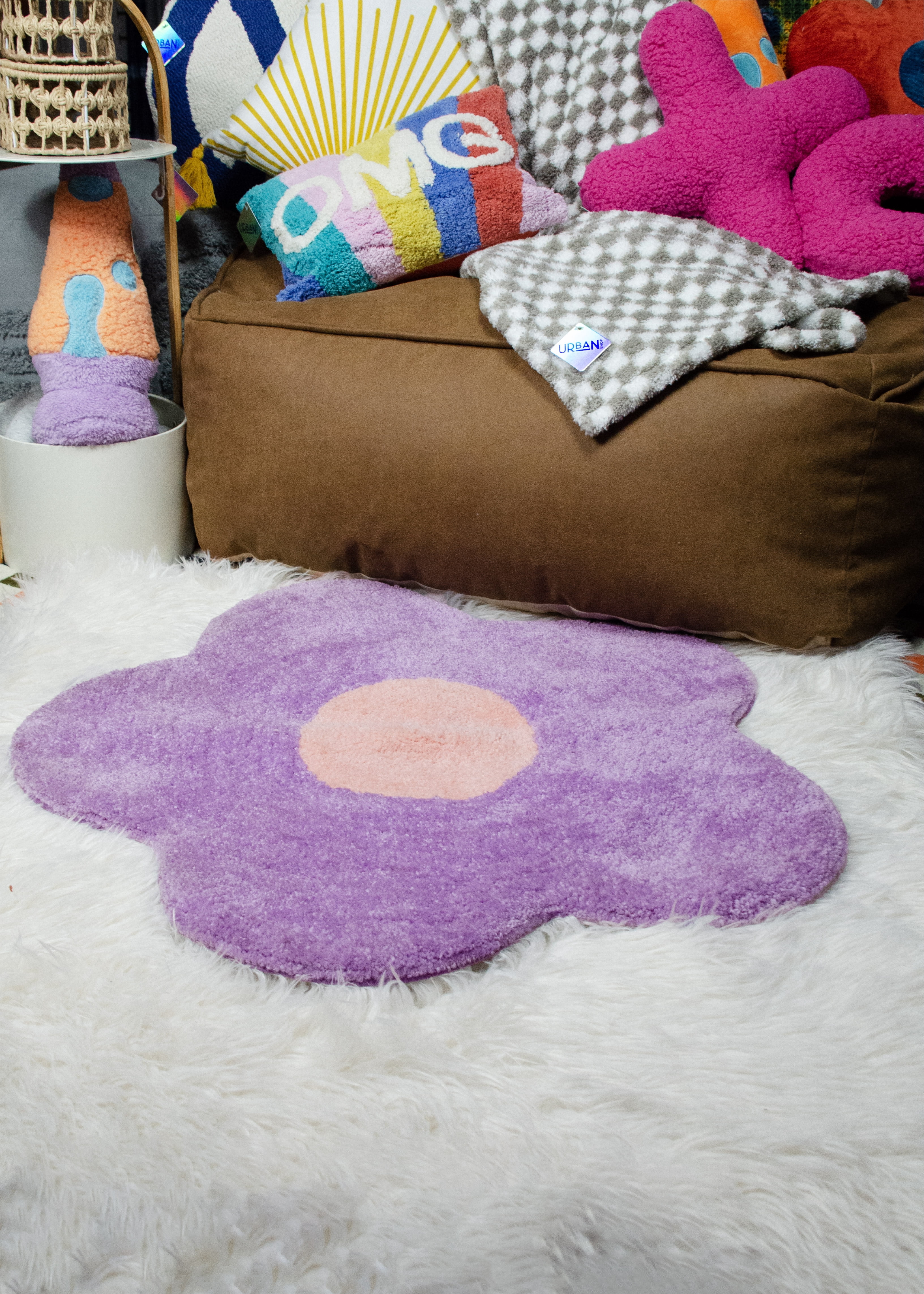 Urban Shop Daisy Flower Shape Accent Rug with Anti-Skid, Purple, 30" x 30"