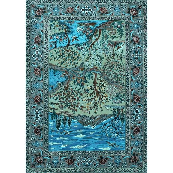 Ahgly Company Indoor Rectangle Animal Light Blue Traditional Area Rugs, 4' x 6'