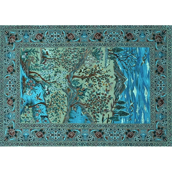 Ahgly Company Indoor Rectangle Animal Light Blue Traditional Area Rugs, 2' x 4'