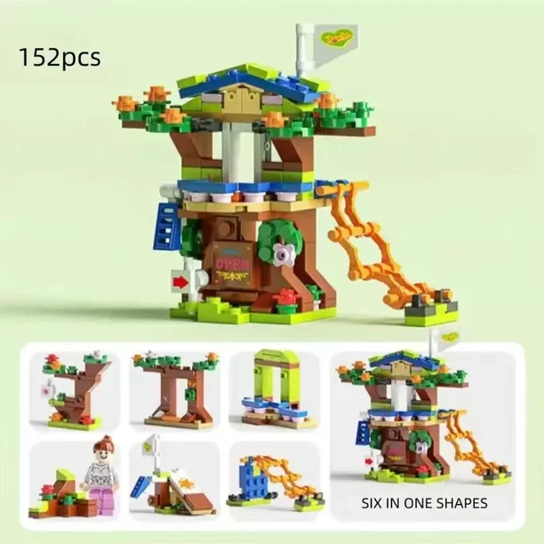 Building Block Toys Compatible With Lego, Mini Fire Truck Police Car Tank Series, Enlightenment Puzzle Assembly Building Block Toys For Boys And GirlsTreehouse 6 In 1Nosize Gao Jinjia unisex