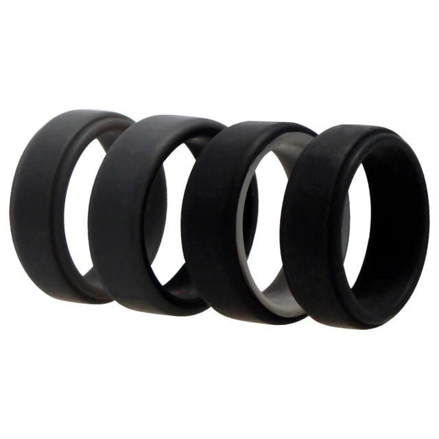 Juego de anillos de boda de silicona de 2 capas biselados de 8 mm Gris ROQ para hombres Anillo 4 x 10 mm