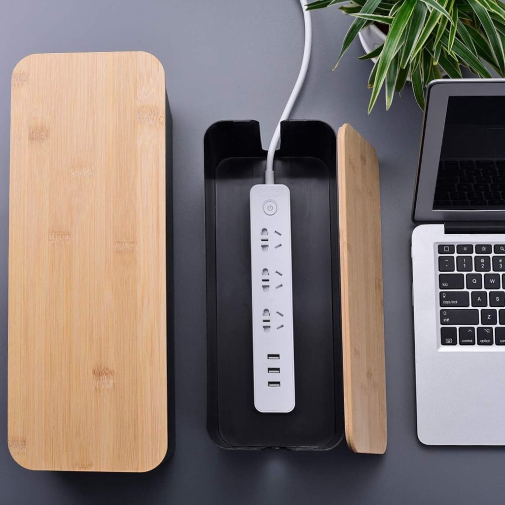 Plastic Desk Cable Management Box Dustproof Cord Organizers Cable Storage Box Wood and Plastic Texture for Home Office