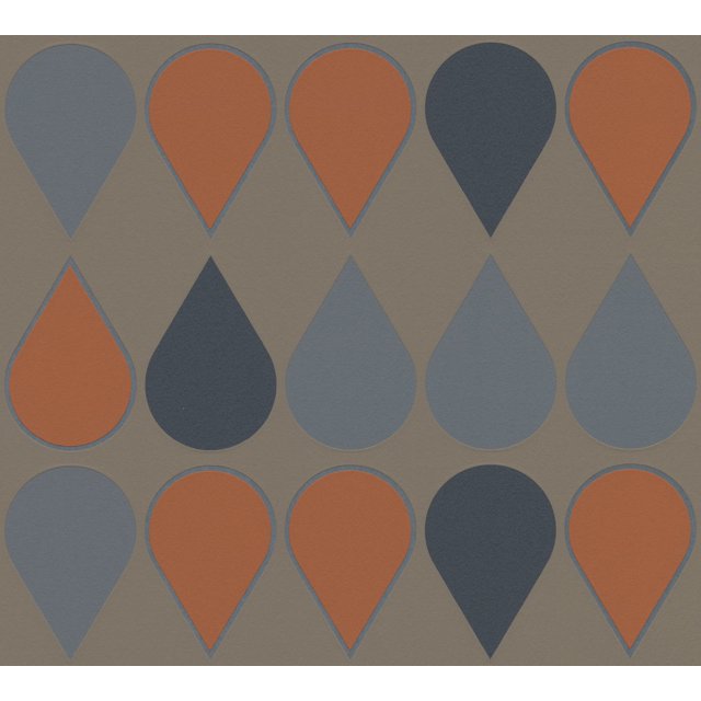 RAFFI - Modern Geometric Color Grey, Light Blue, Orange Wallpaper Roll
