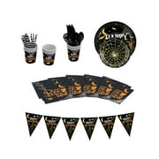 Mornei Halloween Disposable Tableware Party Decor for Themed Party Carnival Holiday Black
