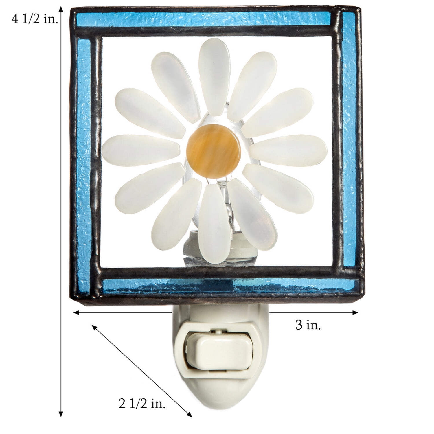 J Devlin Glass Art Stained Glass Night Light, Blue, Daisy, Flower, Plug in nightlight for Bedroom/Bathroom/Stairway/Hallway Home Decor NTL 210-2