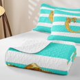 thumbnail image 4 of Erosebridal Gold Bow Letter C Twin Quilt Set, Cyan Stripes Twin Coverlet Set, 2-Piece, 4 of 7