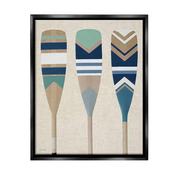 Stupell Industries Boat Oar Trio Nature Painting Black Floater Framed Canvas Art Print Wall Art, 17 x 21