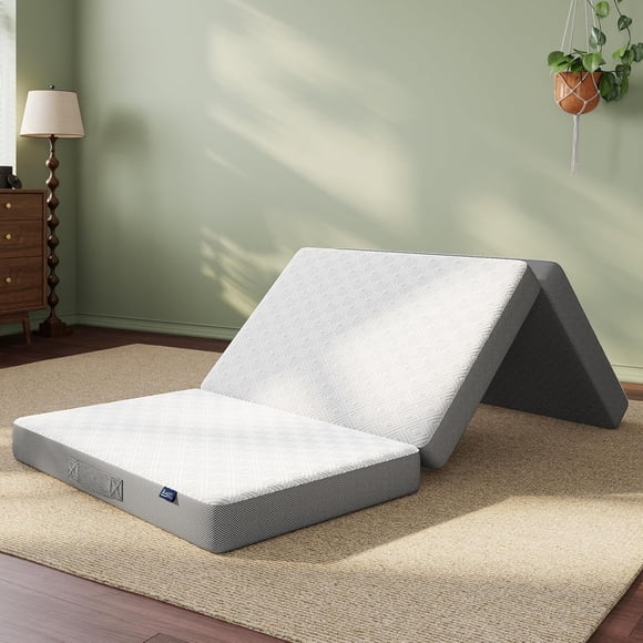 generics Foldable Mattress Full Size, 4 Inch Folding Double Mattress with Carry Bag, Firm Tri Fold Floor Mattresses with Washable Cover, Portable Trifold Mattresses for Sofa, RV, 54" x74", No Odor