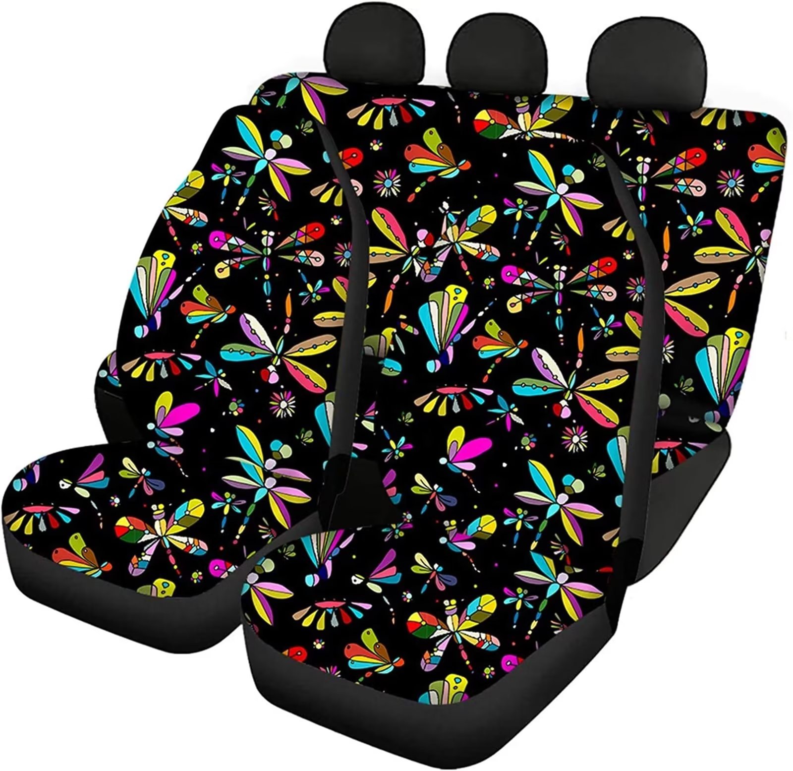 FKELYI 5pcs Colorful Dragonfly Car Seat Cover Decor Accessories Set for