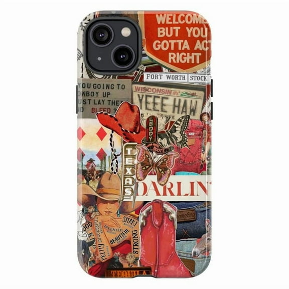 Western Collage Phone Case, Texas Rodeo & Country Design iPhone Cover, Unique Artistic Protective Case for iPhone 17 16 15 14 13 12 11 Pro Plus Mini