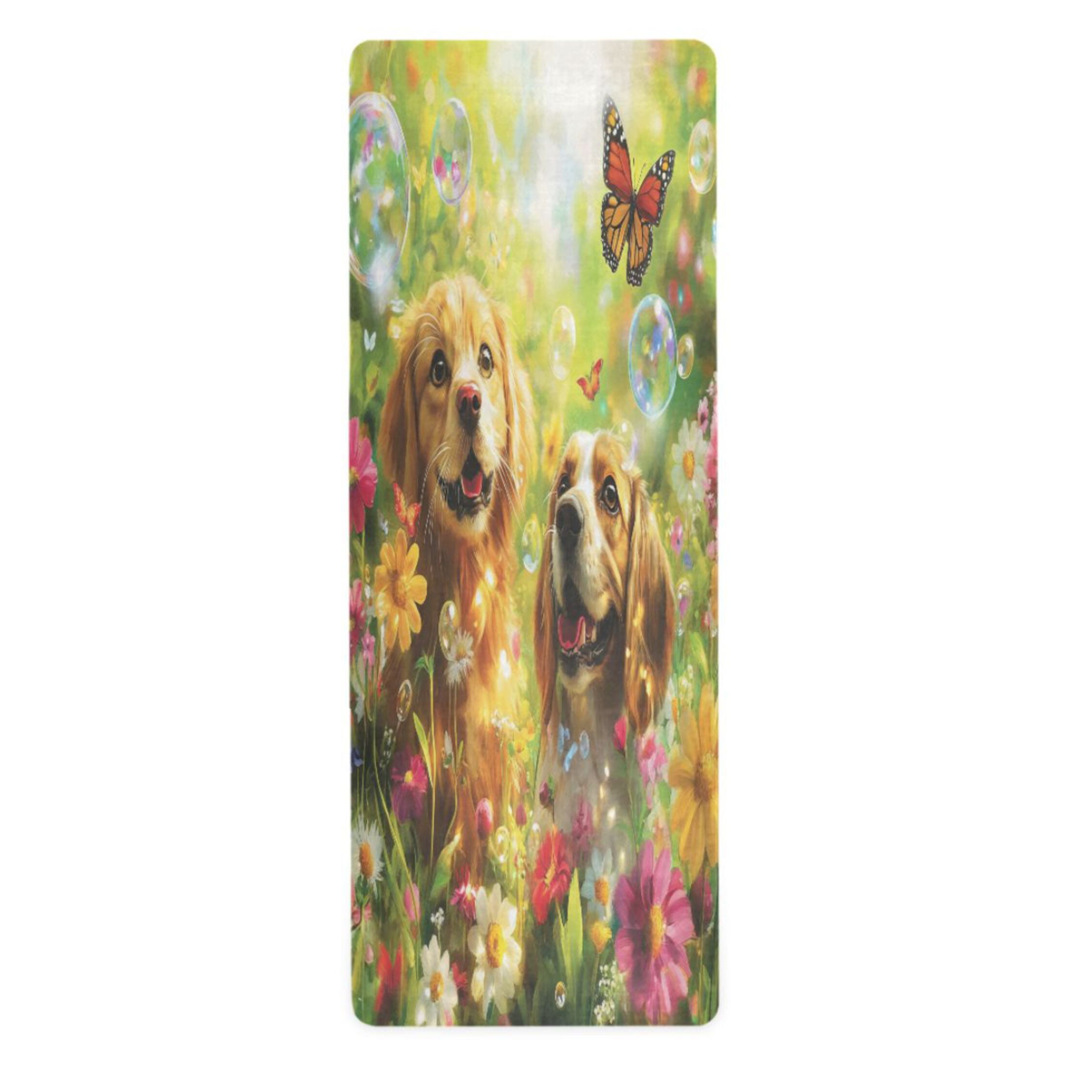 BZSMCE Yoga Mat Women Dogs with Flowers and Butterflies Fitness Mat