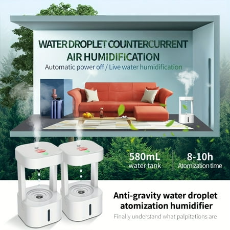 

XTMPMY Cute Mini 580ml Anti-Gravity Water Droplets Atomizing Cool Mist Humidifier - Quiet Colourful Evaporative Wick Filter Technology - Perfect for Bedroom Office Indoor Plants - Ide