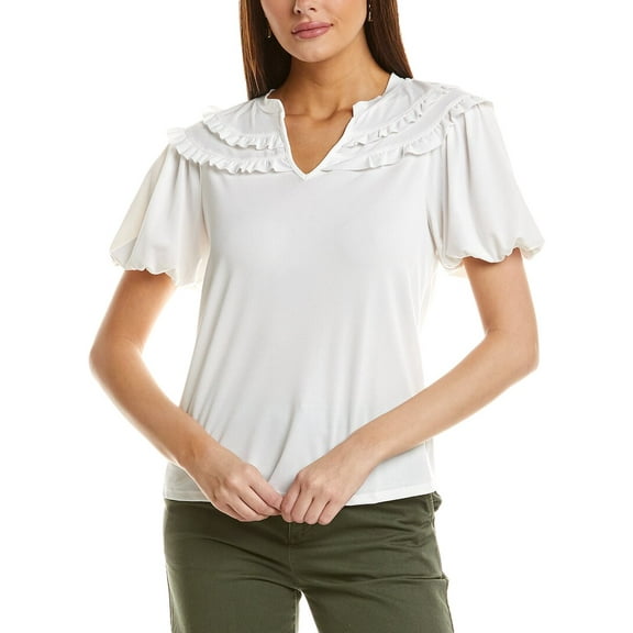 CeCe womens  Ruffle Blouse, xs, White