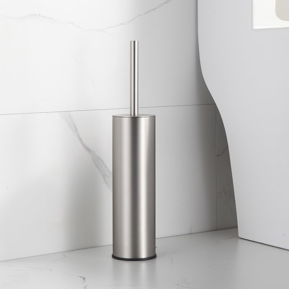 Toilet Brush and Holder Set Brushed Nickel Round Stainless Steel