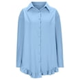 thumbnail image 4 of Ruimatai Women's Casual Loose Ruffle Hem Blouse Long Sleeve Lapel Shirt Comfortable Polyester Pullover Top Fashion Tunic, 4 of 8