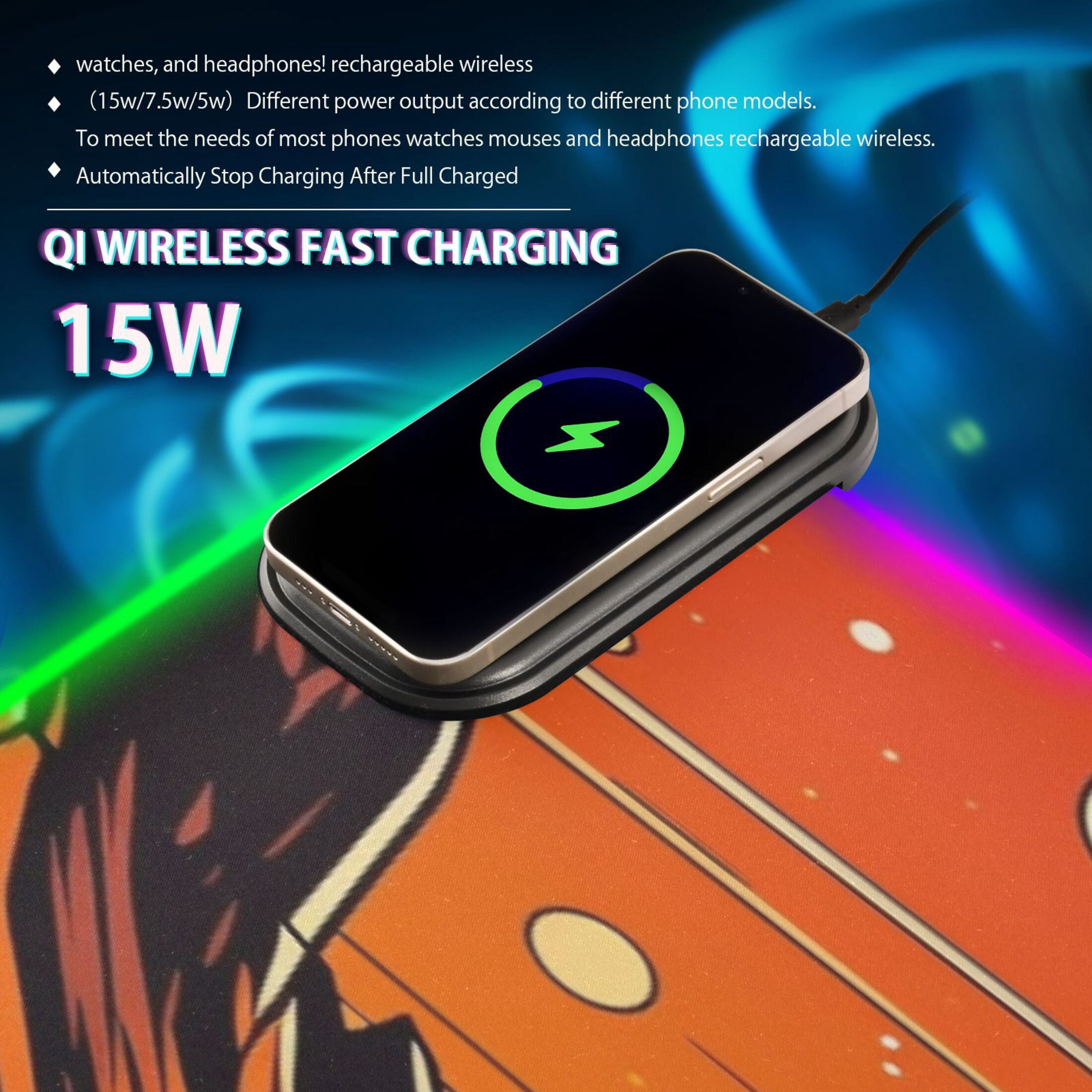 Wireless Charging Mouse Pad Large RGB Gaming Desk Mat 13 Light Modes Mousepad 31.5x11.8 Old Car and Sunset