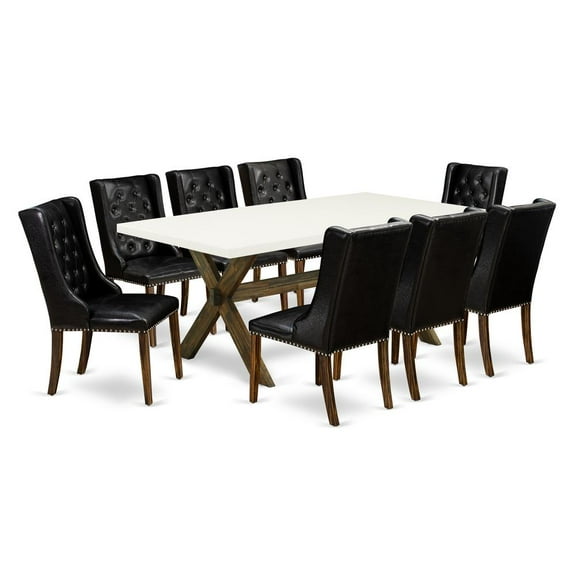 East West Furniture X-Style 9-piece Wood Dining Room Table Set in Jacobean Brown