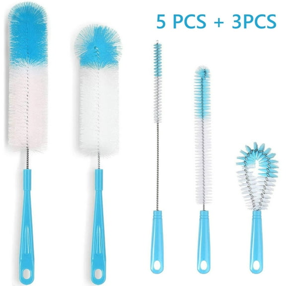 Tripumer  8 Pack Bottle Cleaning Brush Set Long Handle Bottle Cleaner for Washing Narrow Wine Beer Bottle Sports Water Cups Thermos Feeder Kettle Spout and Lid Cleanser Brushes