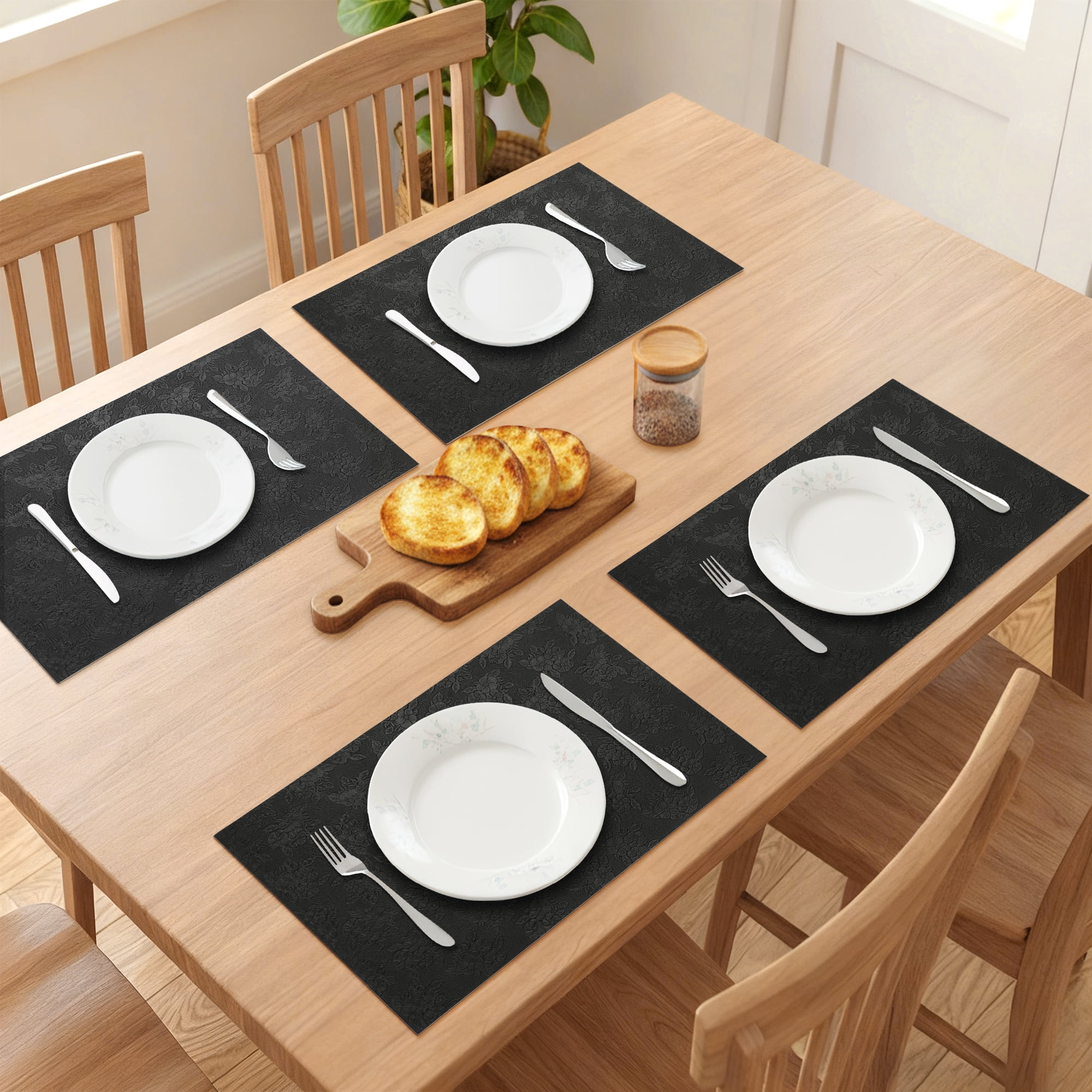 Unique Bargains Faux Leather Placemats for Kitchen Home Dark Black 17.7"x11.8"