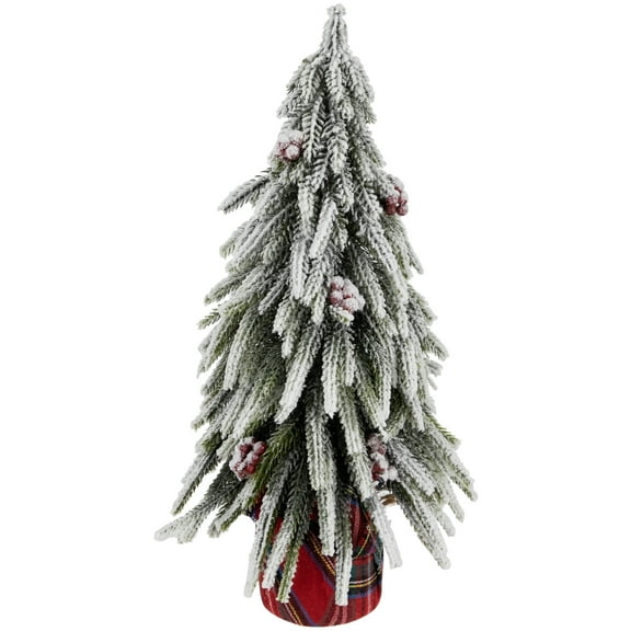 Northlight Mini Flocked Downswept Pine with Berries Artificial Christmas Tree - Unlit - 14"